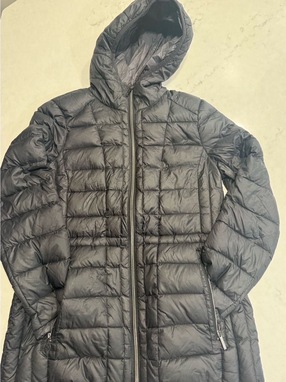 Michael Kors Black Hooded Quilted Long Puffer Coat